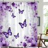 Lavender Flowers And Butterflies Shower Curtain Washable Dirt-Resistant Shower Head Waterproof Polyester Bath Curtain