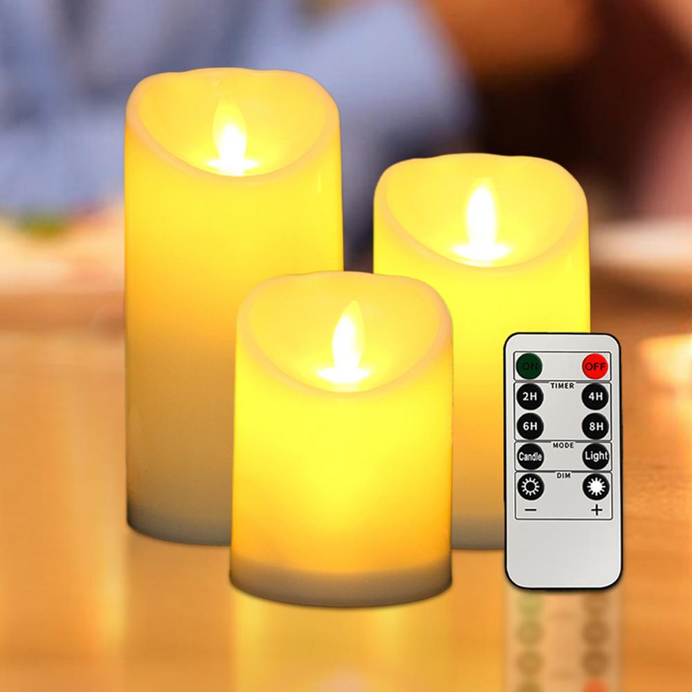 Flickering Flameless Candles 3X Battery Operated Flickering Led Candles Flameless Wax Pillar Candles Light Waterproof Pillar Led