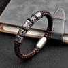 Punk Coffee Leather Bracelet 316L Stainless Steel 5 Viking Beads Powerful Magnet Clasp 4 Colors Friend Gift