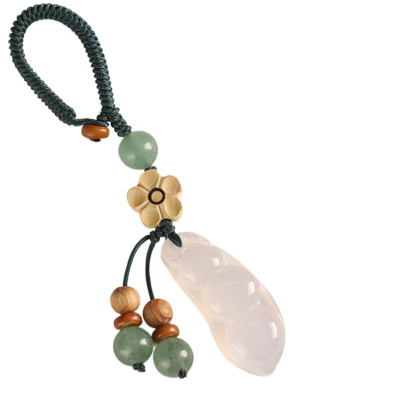 Natural Stone Chalcedony Good Luck Bean Keychain Pendant Ornament Perfect For Everyday Use And Festive Gift Giving