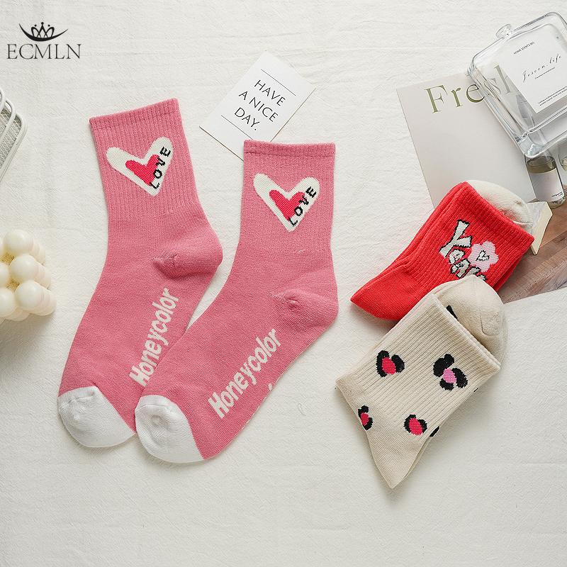 Women's Pink Heart-shaped Socks Autumn and Winter Cute Trendy Sports Socks for Girls