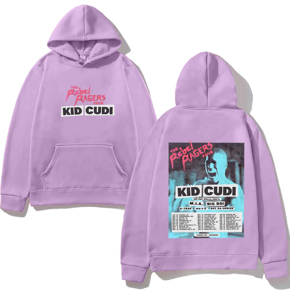 2026 Nova Estampa Kid Cudi Tour 2026 Moletom THE REBEL RAGERS TOUR Estética Harajuku Moletom Clássico Macio Punk Pulôver com Capuz Lã
