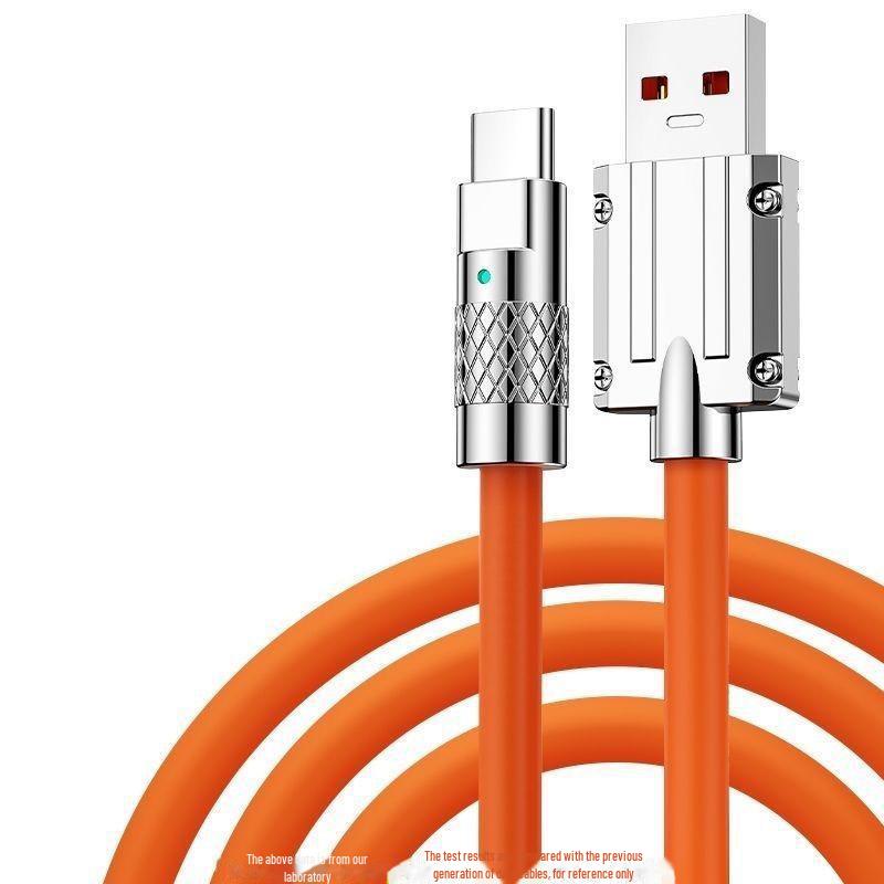 

Двойной кабель быстрой зарядки Type-C мощностью 120 Вт с цифровым дисплеем для Apple 15/16 и Huawei Honor 6A Flash Charging 1 meter, USB-Typec оранжевый