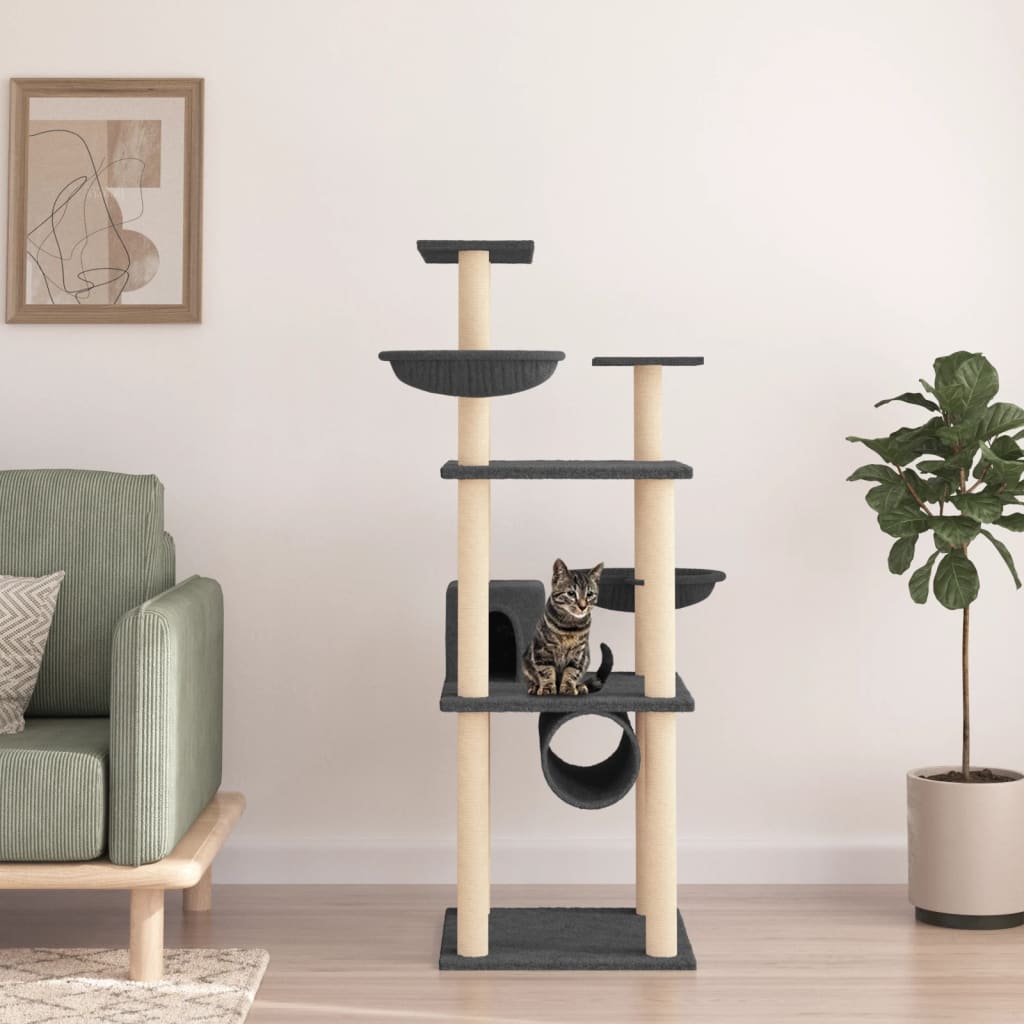 Cat Tree with Sisal Scratching Posts Dark Grey 141 Cm