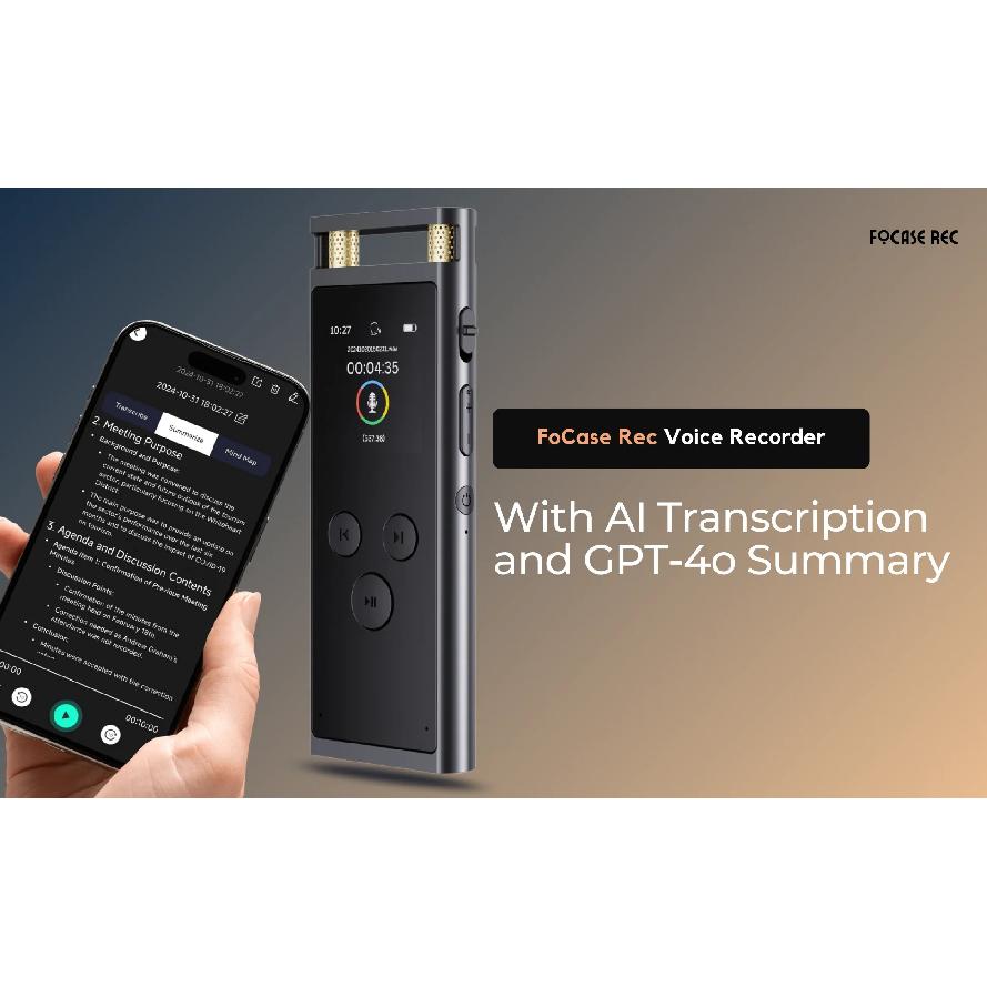 AI Voice Recorder transcription, Translation, Summary, Mind Mapping, Voice Activation 64GB Aluminum Dictaphone [AI Version]