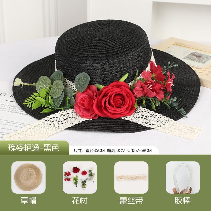 DIY Handmade Straw Hat Straw Shade Floral Fashion Shade Hat Leisure Activities Heavy Industry Flat Top Gift Hat