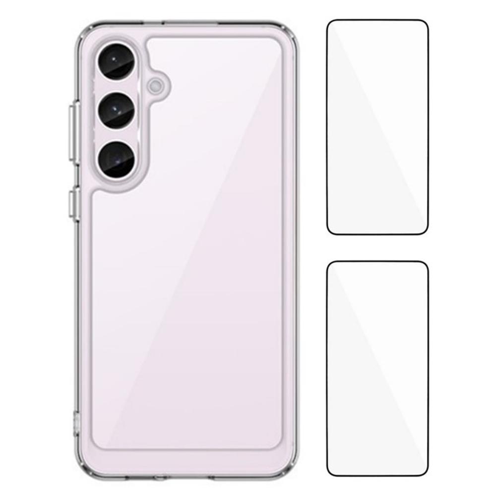 WANLONFENG MF2 Series For Samsung Galaxy S24 Case TPU Acrylic Clear Phone Cover with 2Pcs Tempered Glass Film