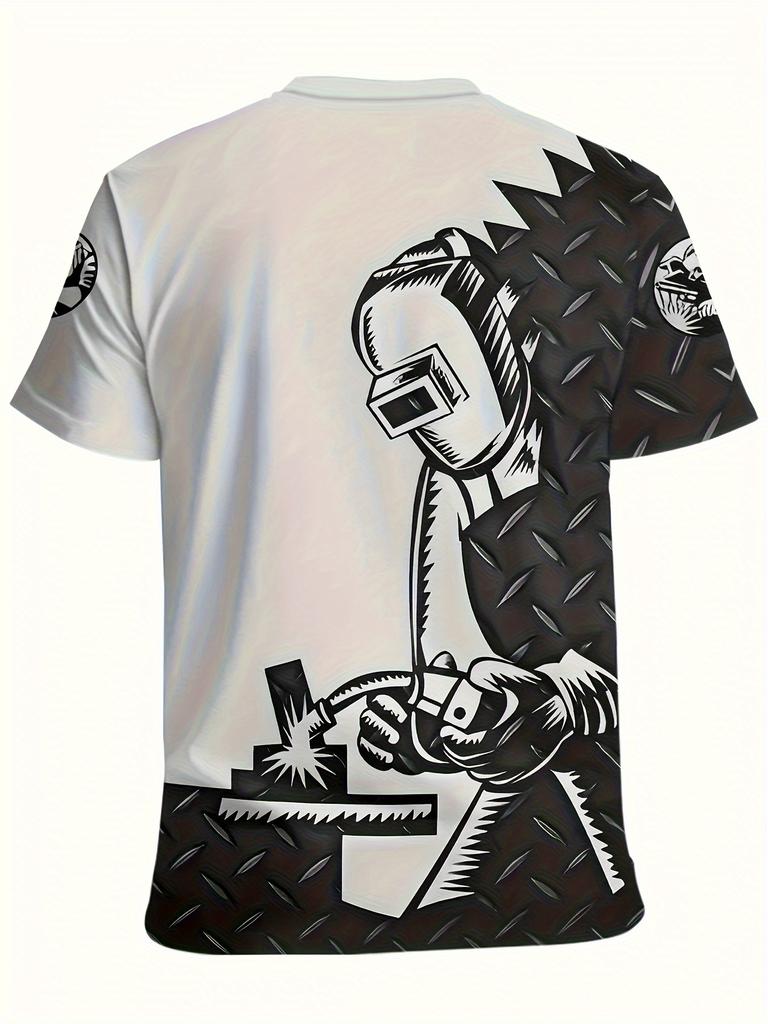 Men's Welding-Themed T-Shirt - Full-Body Welder Graphic Workwear Shirt, Lightweight Breathable Fabric for Welding Enthusiasts, Industrial Chic Outfits