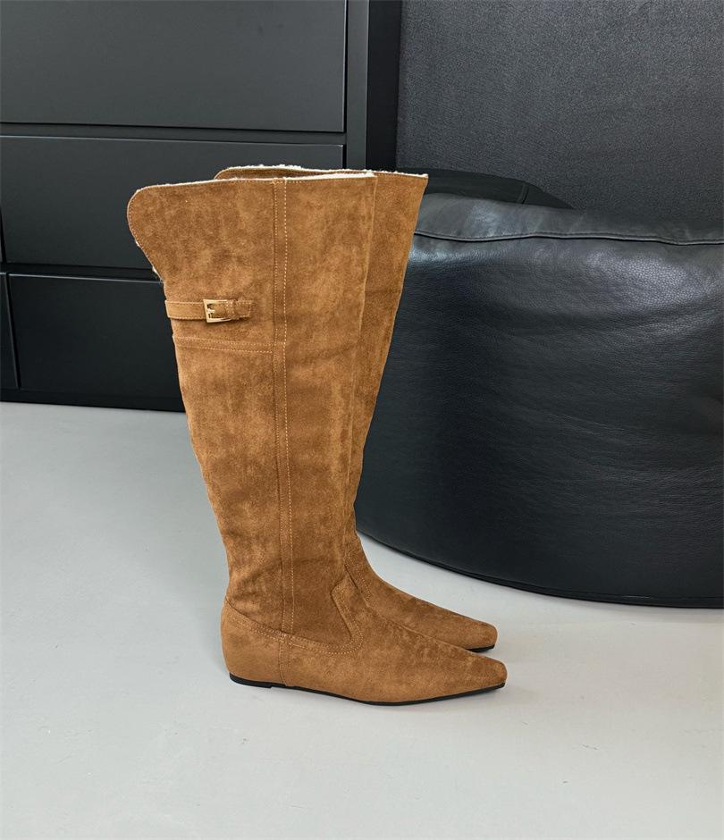 Wear more than one boot! Over-the-knee velvet boots New 2025 thick heel lamb wool pile knight boots children's boots