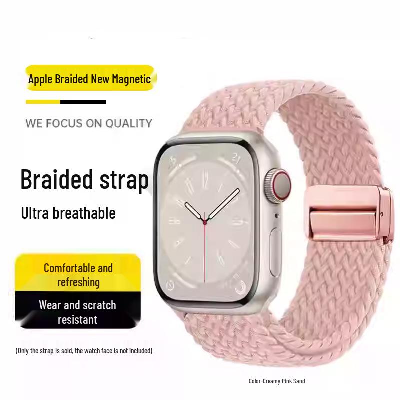 Kompatibles elastisches geflochtenes Magnetarmband aus Nylon für Apple Watch 4, 5, 6 & iWatch 7, 8, 9