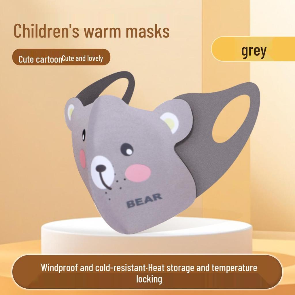 3D Cartoon Bear Children's Warm & Breathable Mask for Autumn/Winter - Windproof & Cold Protection
