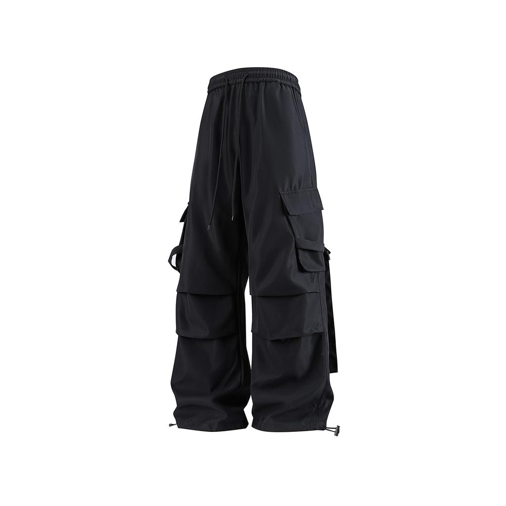 Women's Overalls Casual Lightweight Solid Color Trousers Drawstring Multi-Pockets Straight Leg Pants