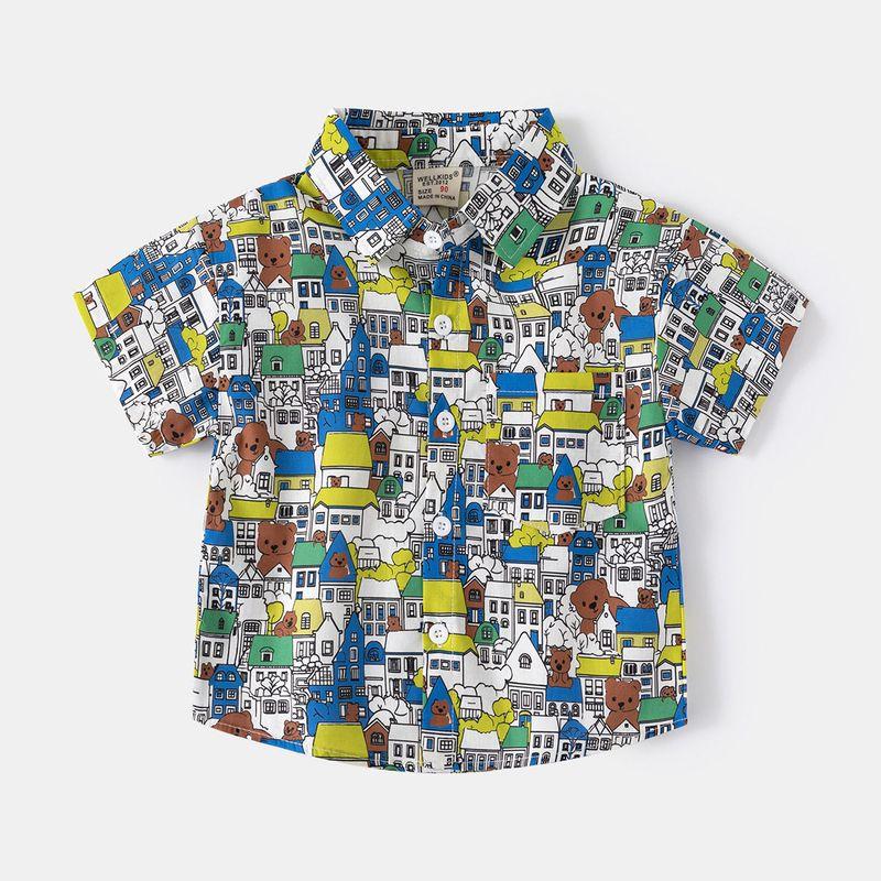 Children's Summer Clothing Children's Short Sleeve Shirt Vacation Style K-style Boys' Shirt Baby Boy Lapel Casual Tops Seaside