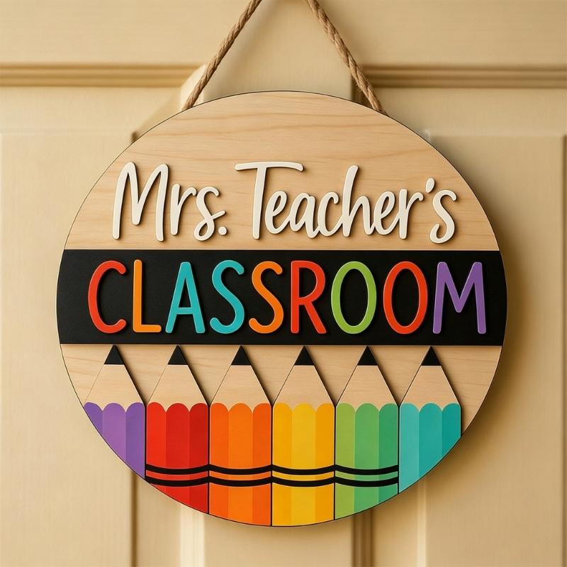 Teacher Door Sign For Classroom Door Decorations Classroom Welcome Sign for Teachers, Wood School Plaque with Rope Cord for First Day Entry Display