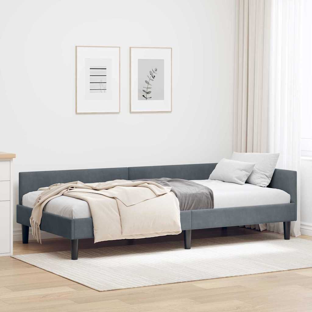 Corner Bed Frame with Headboard Dark Grey 100 Cm X 200 Cm Velvet