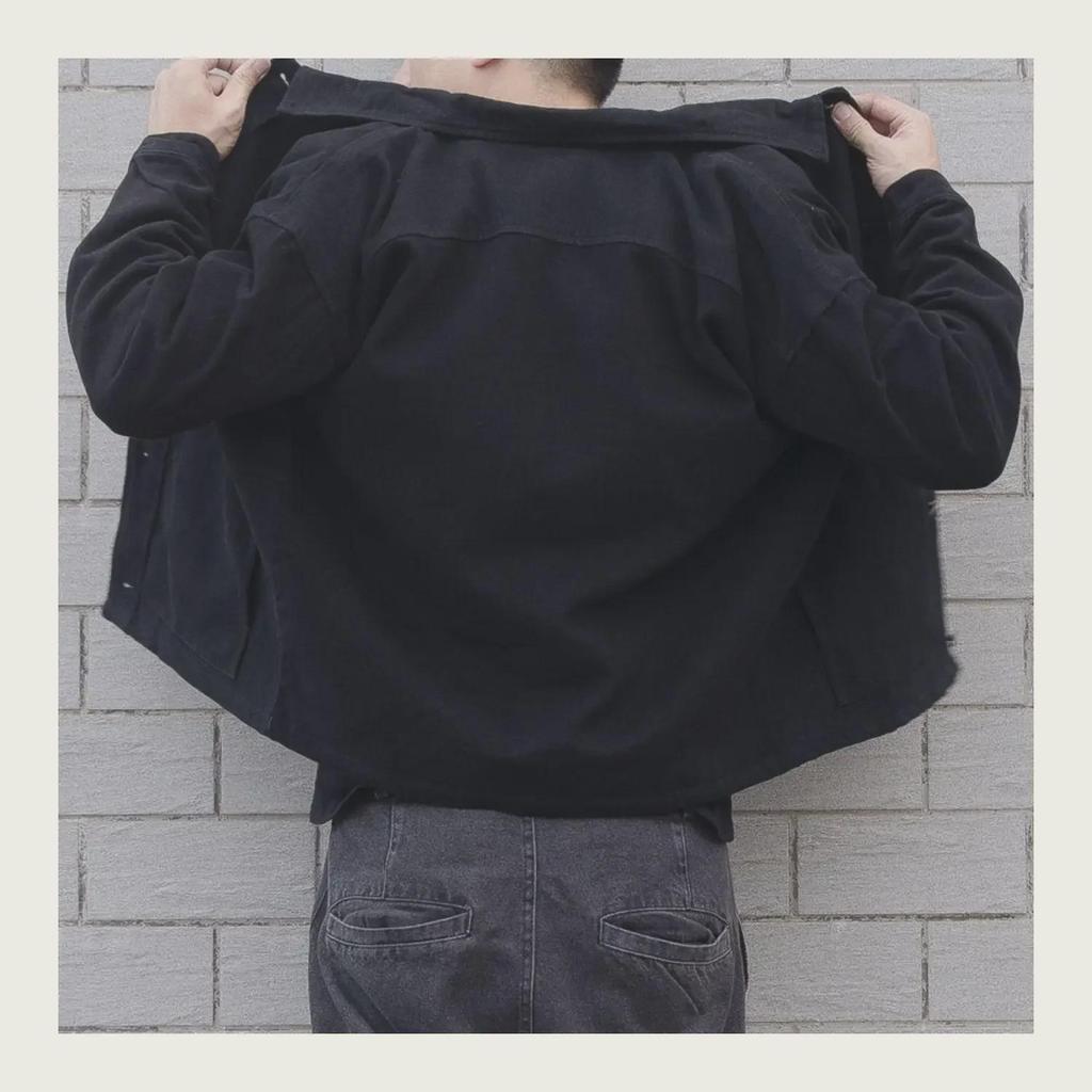 Men's Black Denim Jacket - Korean Style, Trendy, Versatile, Simple, Loose Fit for Teenagers and Students