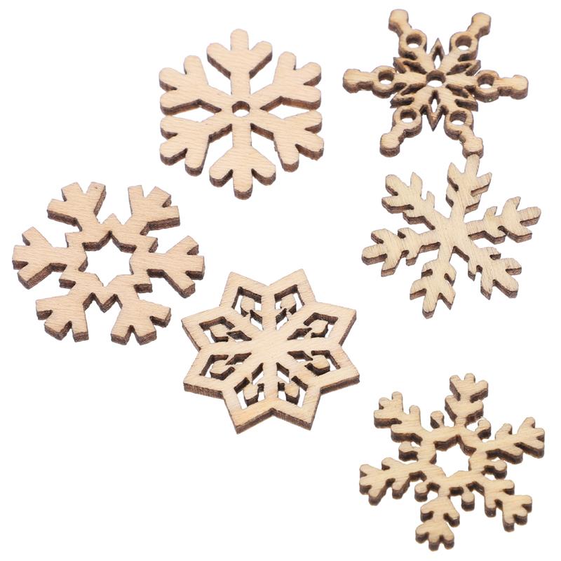 50pcs Christmas Snowflake Wooden Pieces Wooden Cutouts Craft Christmas Snowflake Ornament Christmas Decoration For DIY