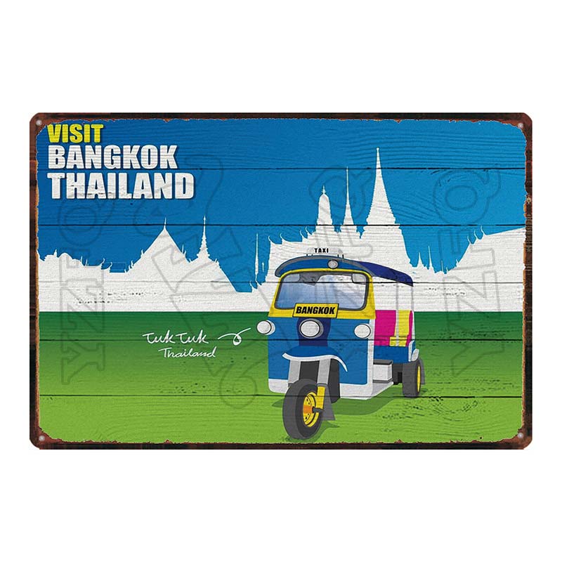 Thailand Tarvel City Tin Sign Bangkok Plaque Metal Vintage Elephant  Retro Plate For Wall Poster Bar  Art Home Decor  DU-5851A