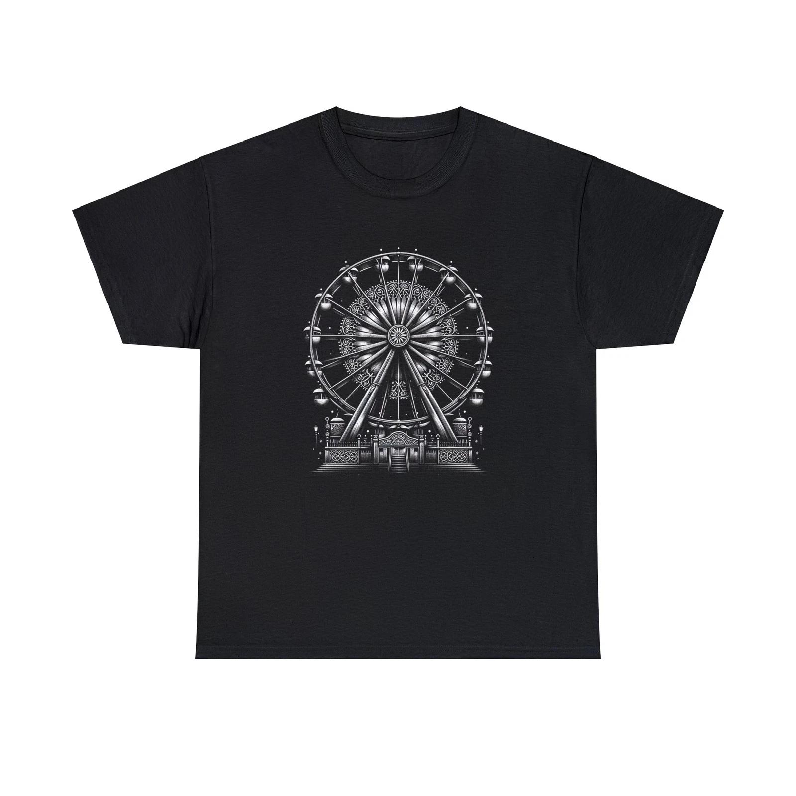 

Unisex Adult T Shirt Art Deco Vintage Ferris Wheel Illustration Black White Tee S