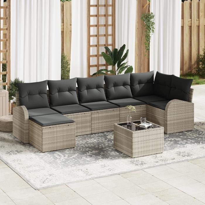 VidaXL Ensemble de Canapés de Jardin 8 pièces avec Coussins Gris Rotin Synthétique 3346142
