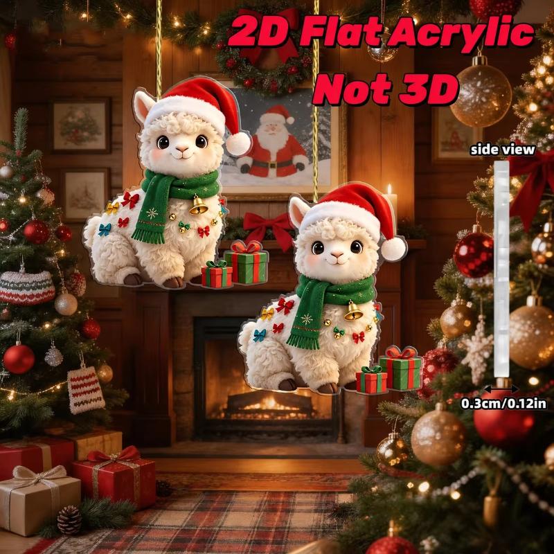2D Flat Acrylic Christmas Alpaca Hanging Ornaments Adorable Festive Design For Christmas Tree Home Party Decoration