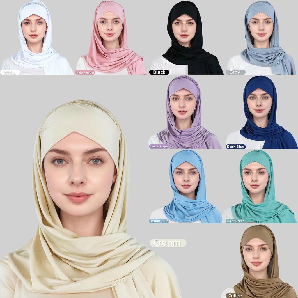 Muslim Fashion Solid Color Criss-Cross Head Wrap with Integrated Sandproof Scarf