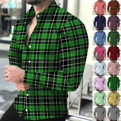 Men's Plaid Print Long Sleeve Shirt Casual Loose Print Long Sleeve Shirt