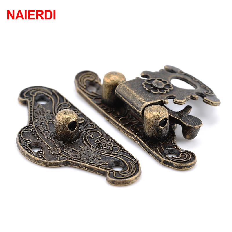 NAIERDI 4pcs Antique Bronze Hasp Latch Jewelry Wooden Box Lock Mini Cabinet Buckle Case Locks Decorative Handle 3 size