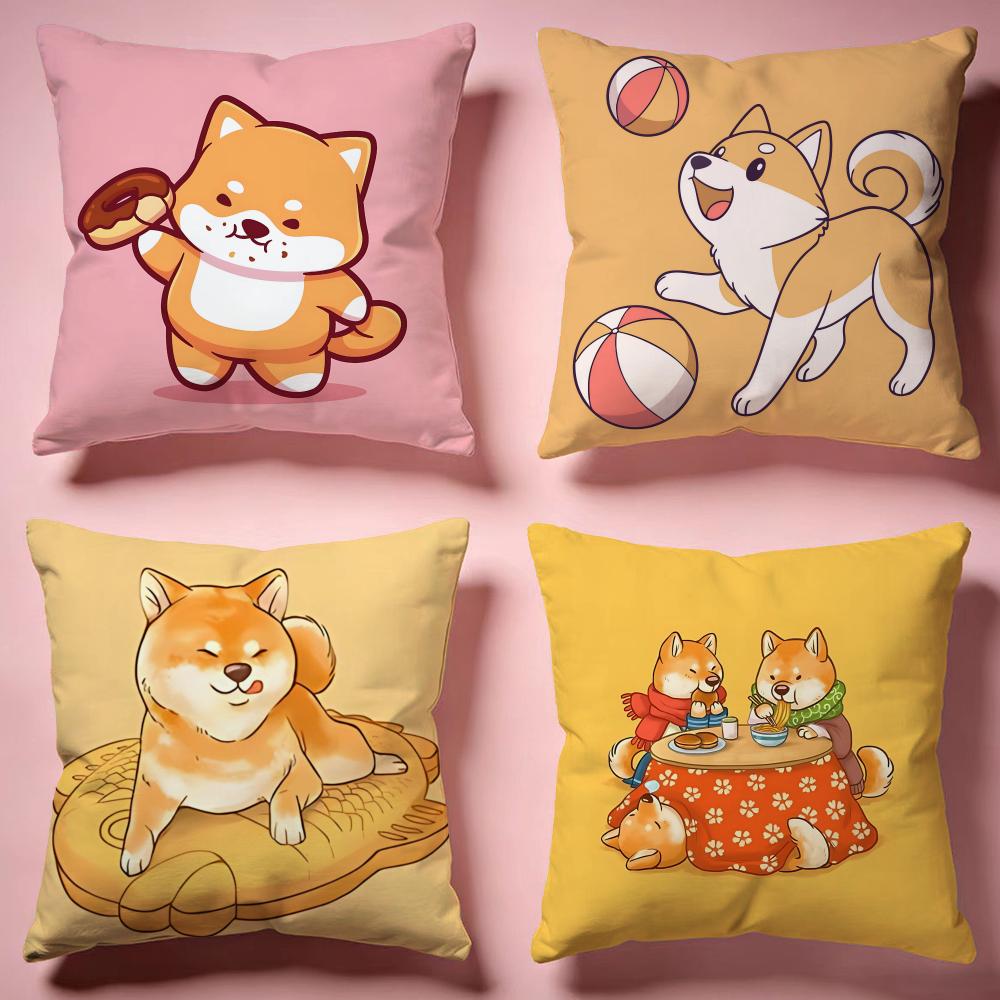 Cute Shiba Inu Cartoon Cushion Cover Comfortable Durable Pillow Cover MultiScene for Home Office Car Sofa
