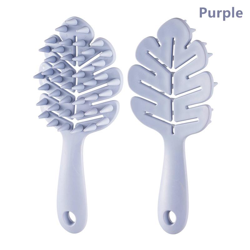 Șampon din silicon în formă de frunze Cap de perie Masaj pentru scalp Pieptene de păr moale Perie de baie cu mâner lung Instrument de curățare pentru masaj corporal cadou