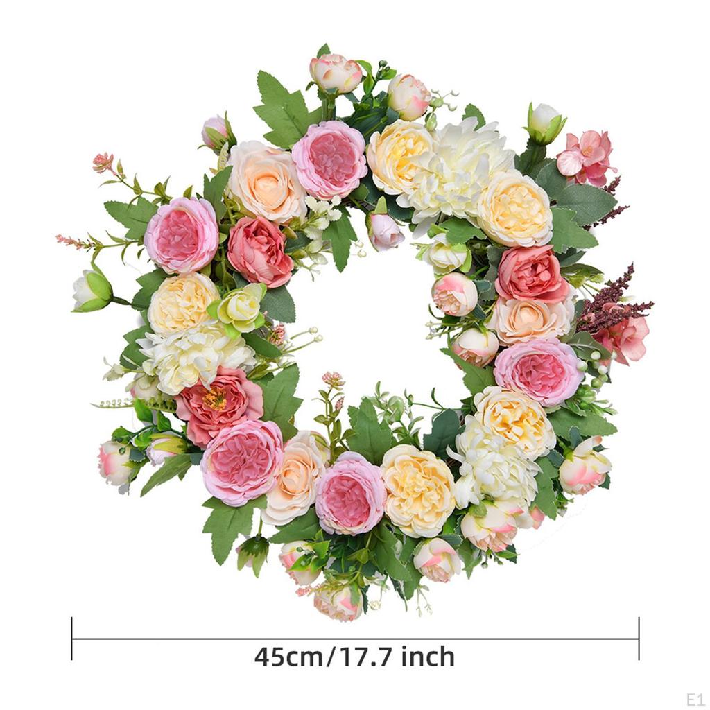 Artificial Peony Wreath,Garland for Front Door Outdoor Spring Decorations Colorful 18 Inch Wall