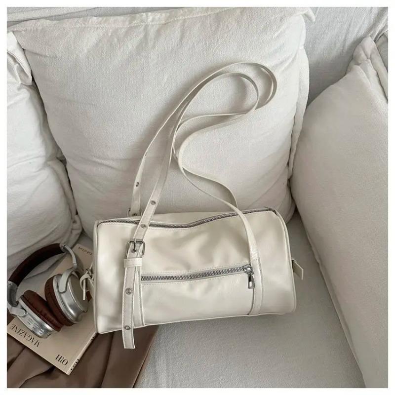 

Vintage Soft Pu Leather Shoulder Bags for Women Large Capacity Ladies Travel Bost Bag Solid Color Female Pillow Handbags Tote бежевый