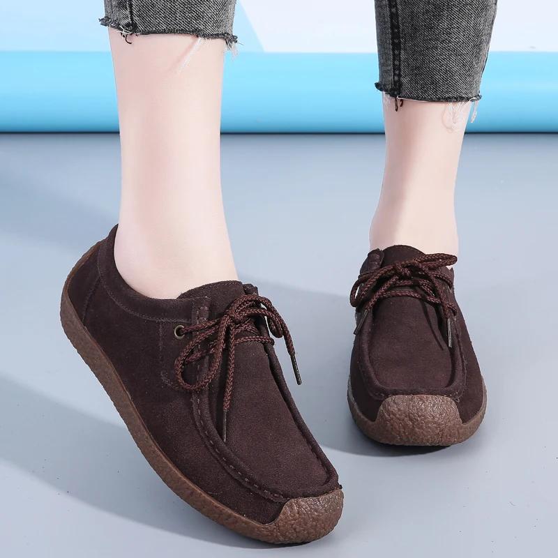 Nouvelles Chaussures Décontractées Plates Baskets Mocassins Designer Chaussures pour Dames Chaussures pour Femmes Grande Taille en Cuir Daim