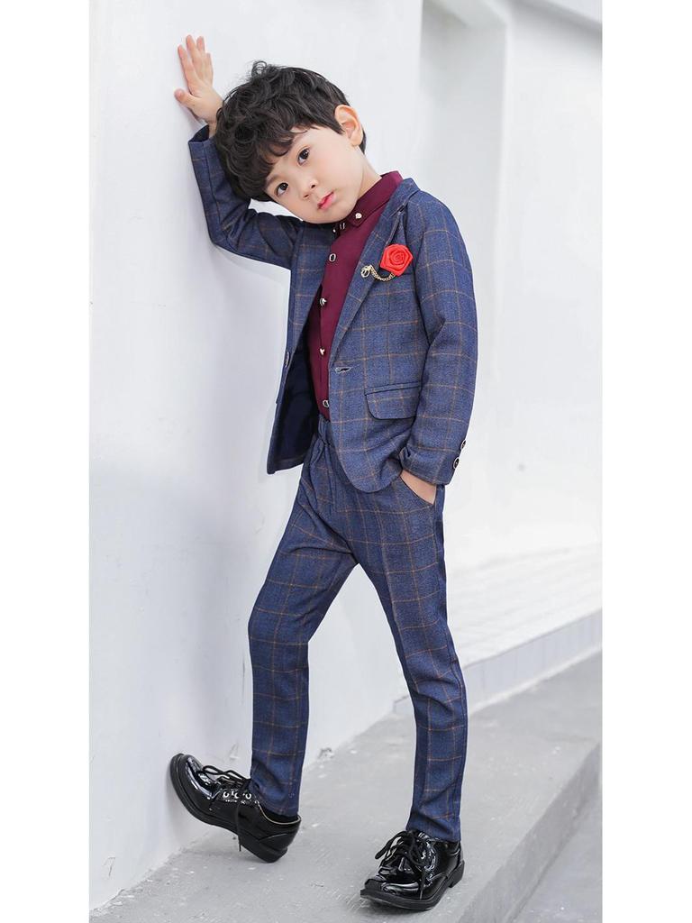 Boys' British Style Plaid Tuxedo - Autumn/Winter Children's One-Piece Suit