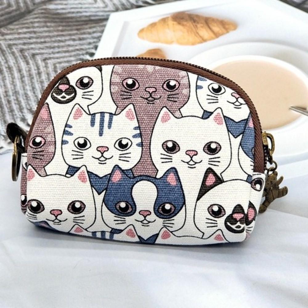 Portable Vintage Printed Coin Purse Cat Canvas Women Wallet Pouch Storage Bag Zipper Change Money Organizers Gift