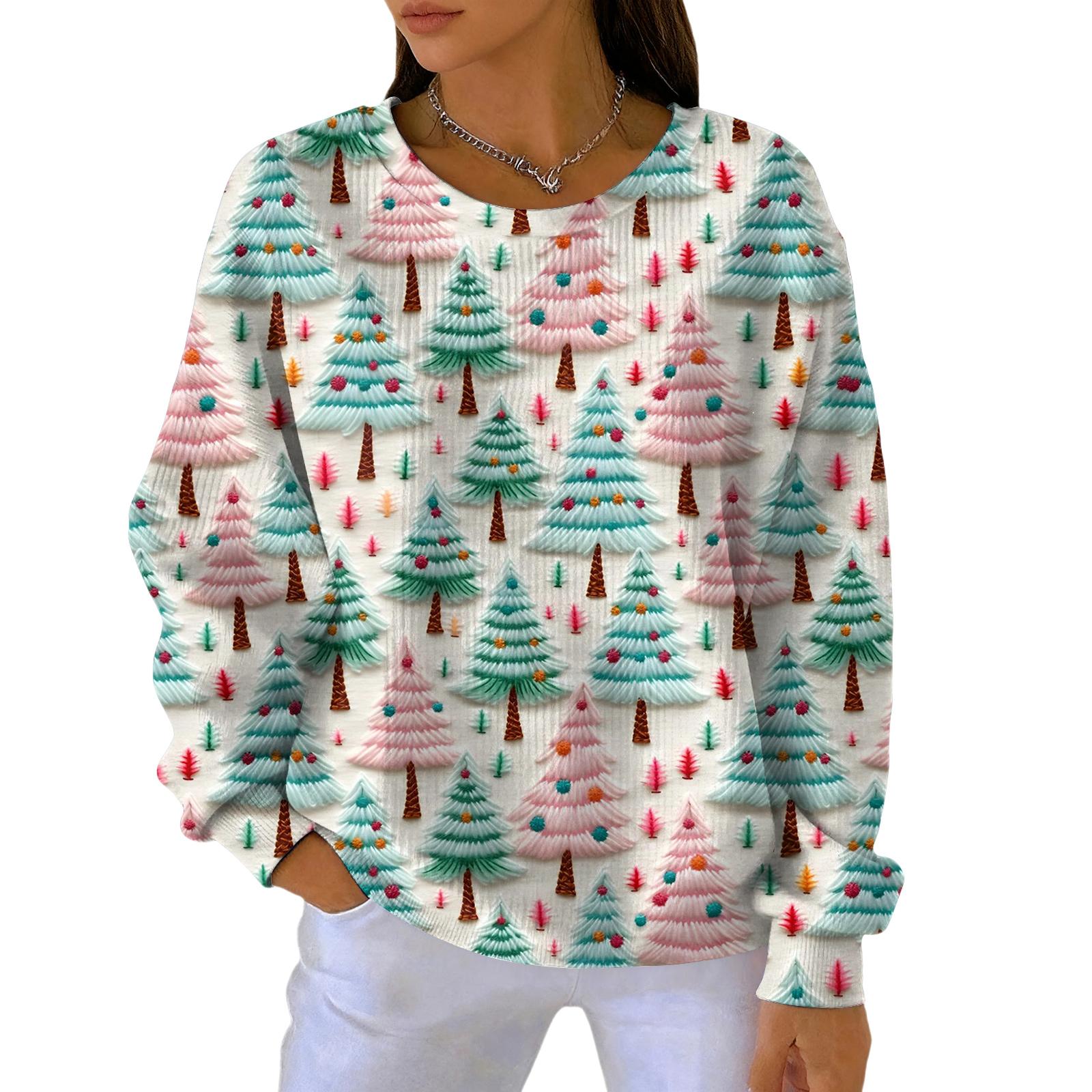 

Женский модный повседневный пуловер с градиентным рождественским принтом, спортивный топ с длинным рукавом XXL бежевый