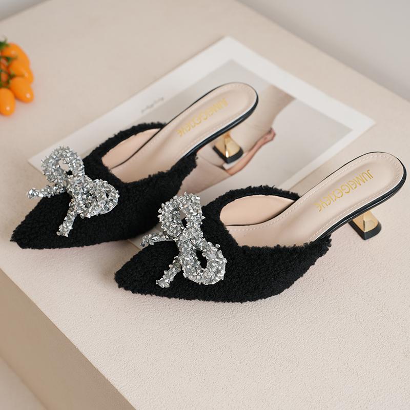 

Модные сандалии и шлепанцы Лето 2025 Новая женская обувь Обувь с закрытым носком Французские полусабо Высокие каблуки 40