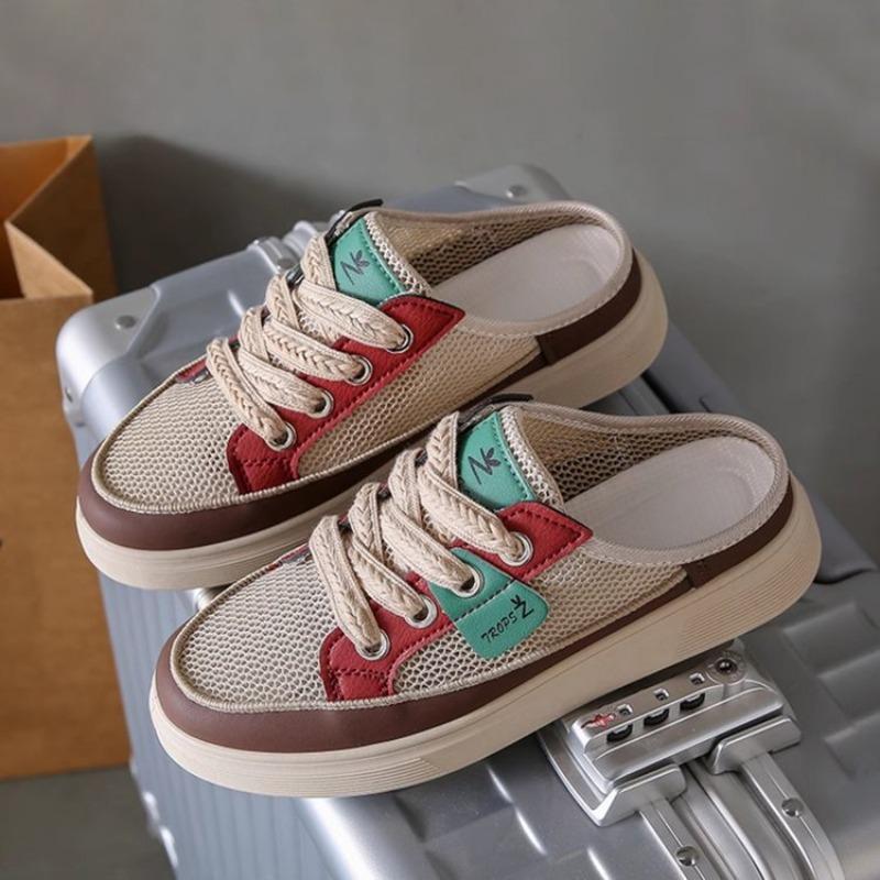 New Style of Transparent Mesh Hollowed-out Shoes for Students, Casual Half-drag Women's Shoes