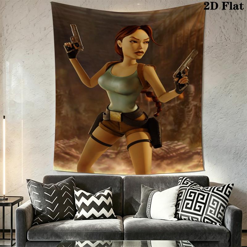 Tomb Raider Lara Wall Tapestry Aesthetic Wall Hanging Printed Fabric Blanket Decorative Tapestries for Bedroom Living Room Home Decor