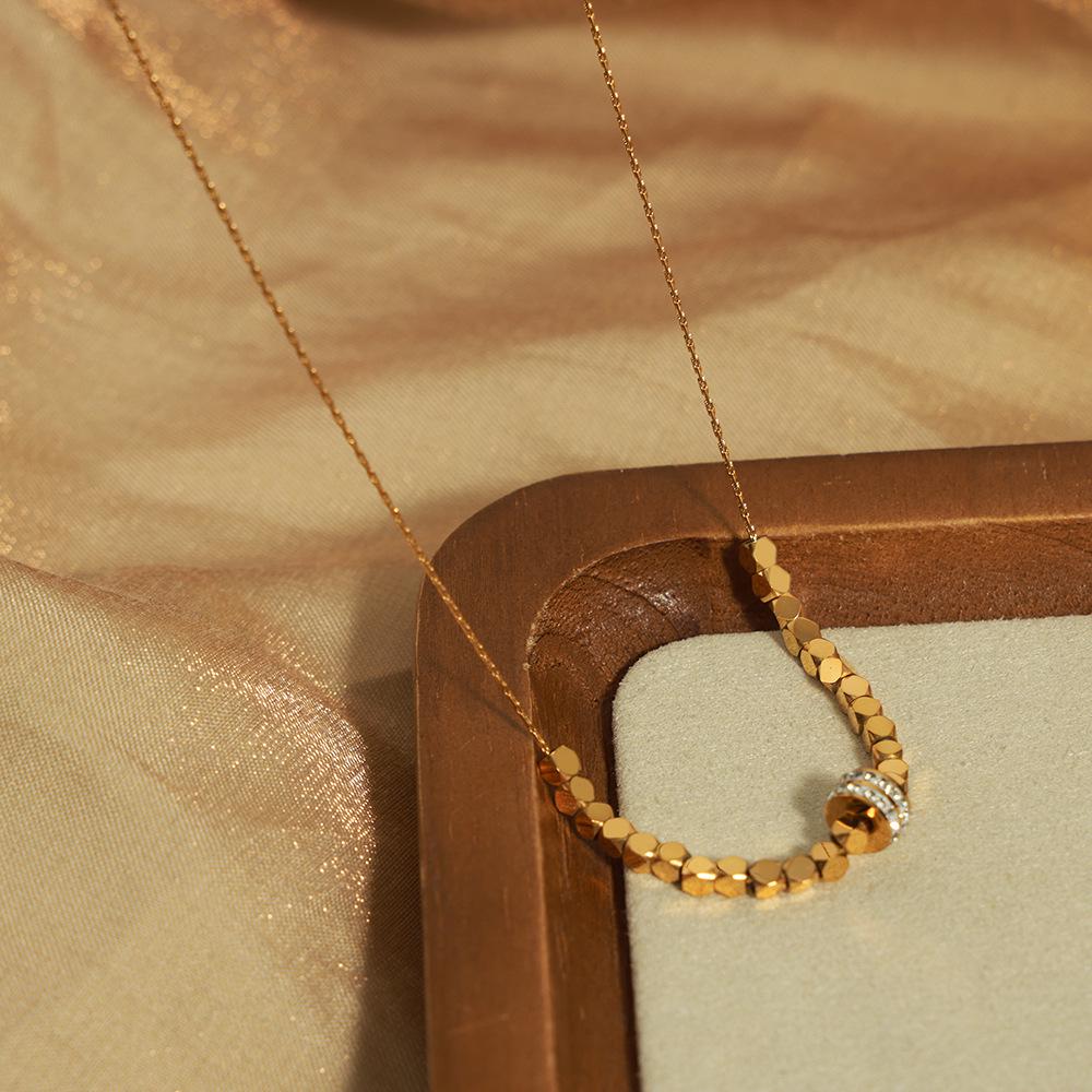 Elegant Geometric Zircon Pendant Necklace - Gold Plated Titanium Steel