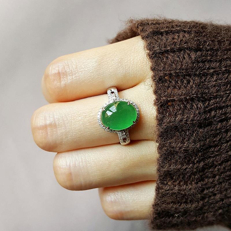 Nuevos Anillos Ovalados de Jade Hotan Natural Clásico para Mujer Lujo Ligero con Incrustaciones de Cristal Moda Joyería de Boda Regalo Ajustable