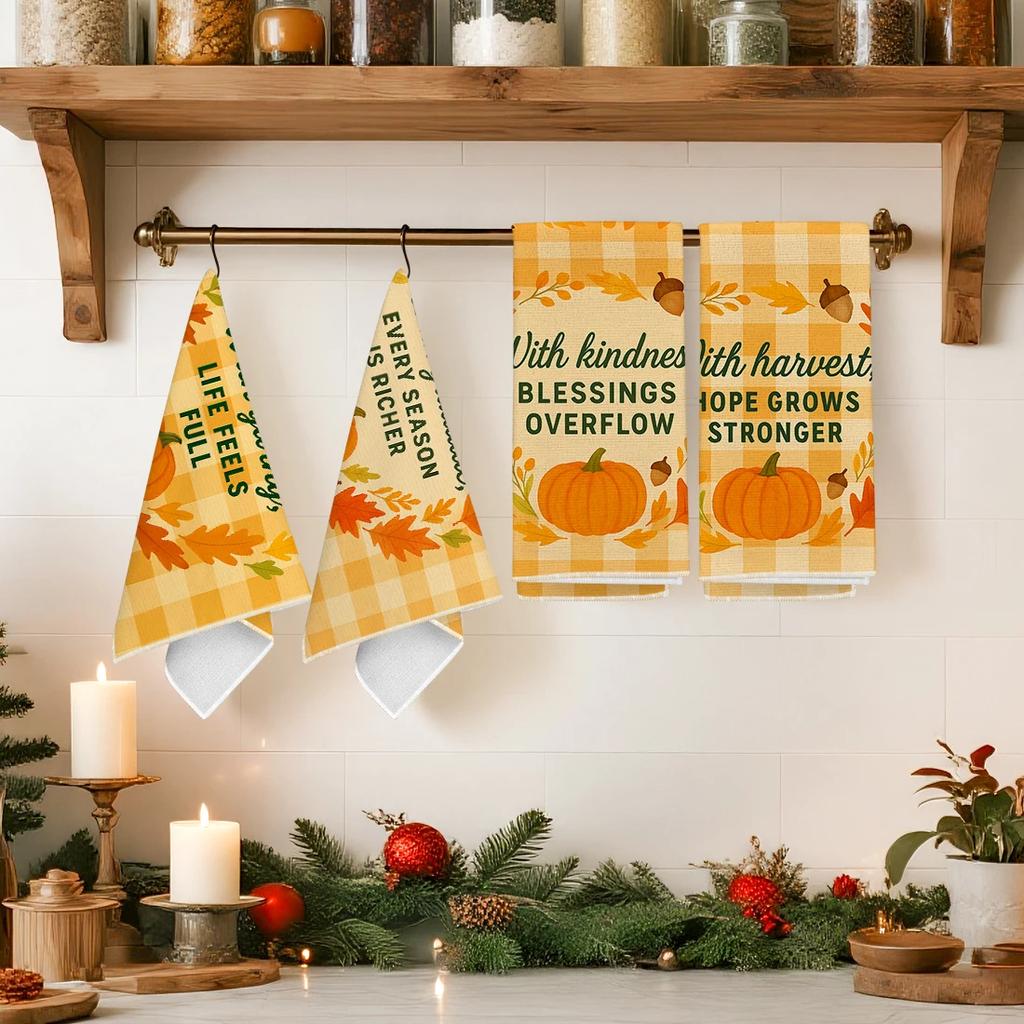 2/4/6pcs set Kitchen Towels Autumn Thanksgiving themed mapleHand Towels Christmas Decorations for Home Noel Dish Towels Gifts