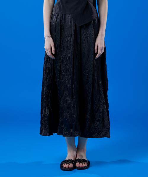 KOLEAT Chiffon Cooling Marmont Pleated Flare Long Skirt [Black] Long Skirt Ver.