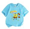 Kids Boys Girls 100% Cotton Crew Neck Short Sleeve T-Shirt, Cute Yellow Sponge Character Krabby Hamburger Print Casual Soft Tee for Children Daily Wea