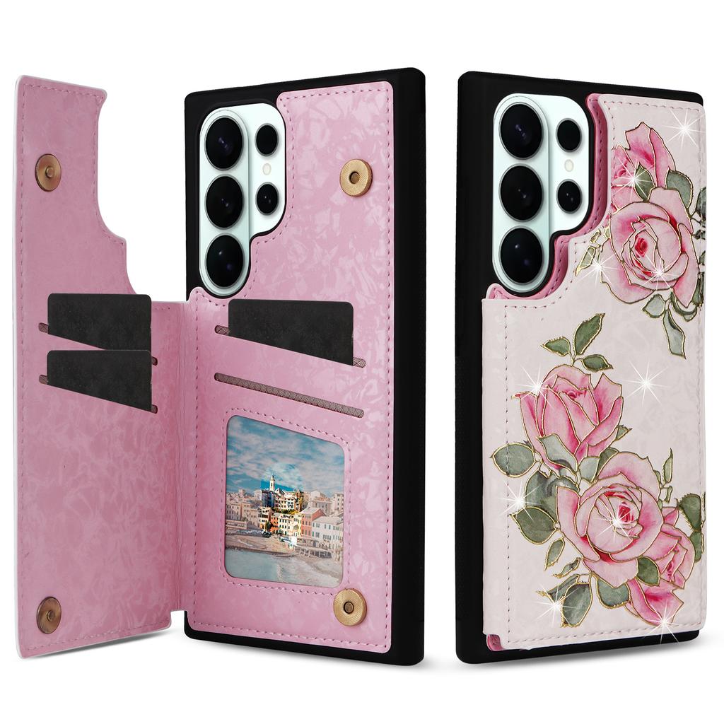 For Samsung Galaxy S26 Ultra Case Flower Leather TPU RFID Blocking Phone Cover Card Slots