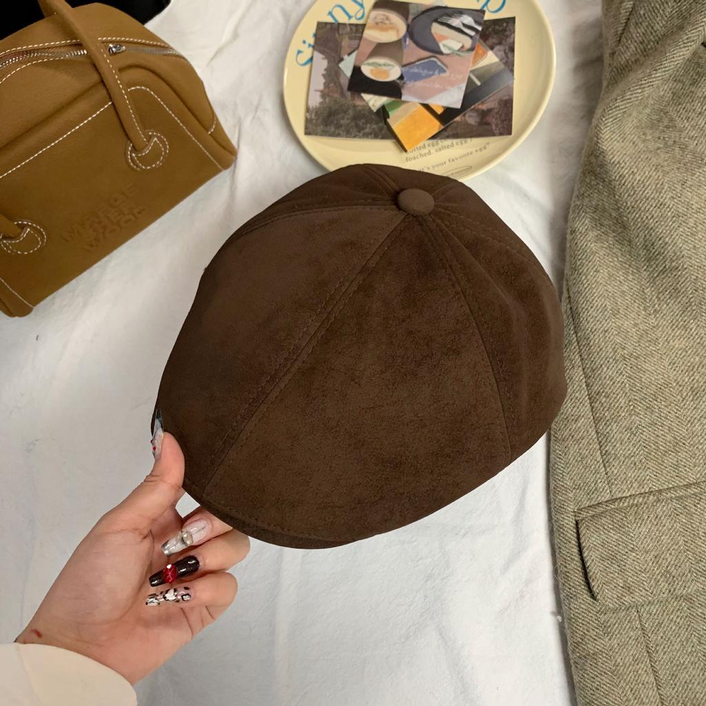 Korean Style Suede Forward Hat for Women In Autumn and Winter Design Shows Small Big Head Without Duck Tongue Beret