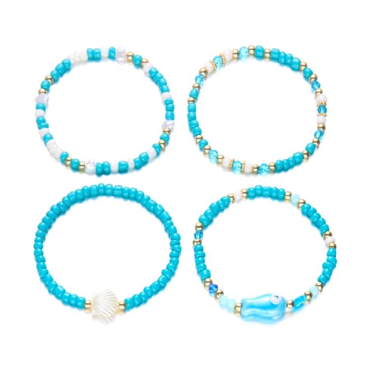 Handgefertigte Muscheln Keramikfisch Armbänder Dehnbare Handgelenkschmuck Stapelbare Sommer Strand Accessoires Für Frauen