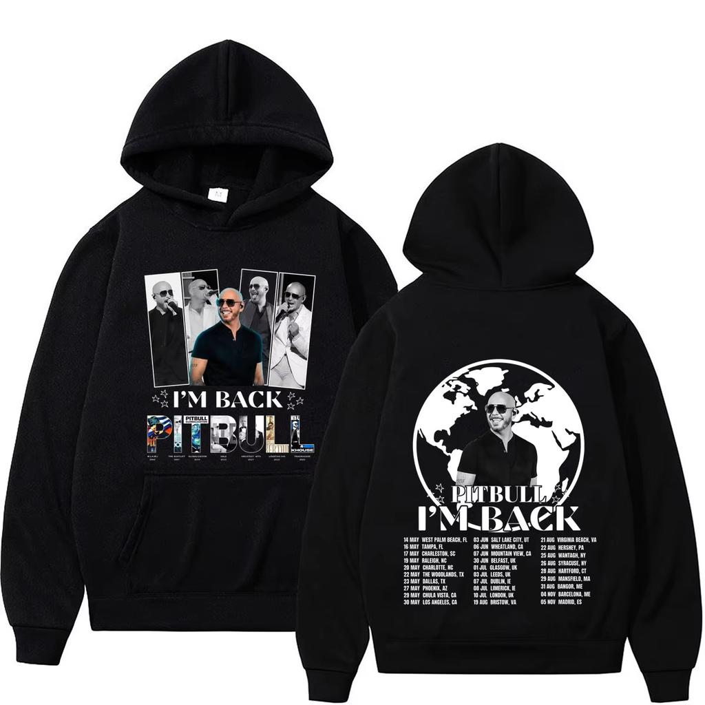 Rapper Pitbull I'm Back 2026 Tour Print Hoodie, Unisex Hip Hop Pullover, Long Sleeve Loose Casual Sweatshirt Streetwear Top