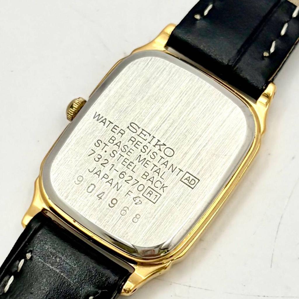 SEIKO Gold Rectangular Watch 904968 with New Strap [Excellent Condition/New Battery] Ladies' 7321-6270