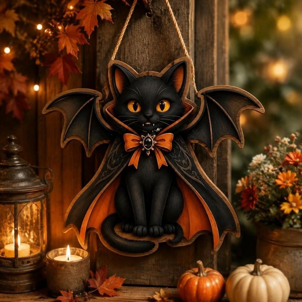 2D Flat Halloween Bat Welcome Sign Gothic Style Hanging Decoration Sign  Halloween